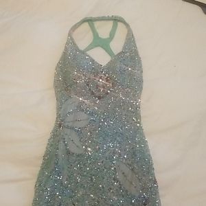 Sea Blue Sequined Prom Dress